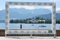 The lake castle Ort am Traunsee in Gmunden with a large frame for photography, Austria, Europe